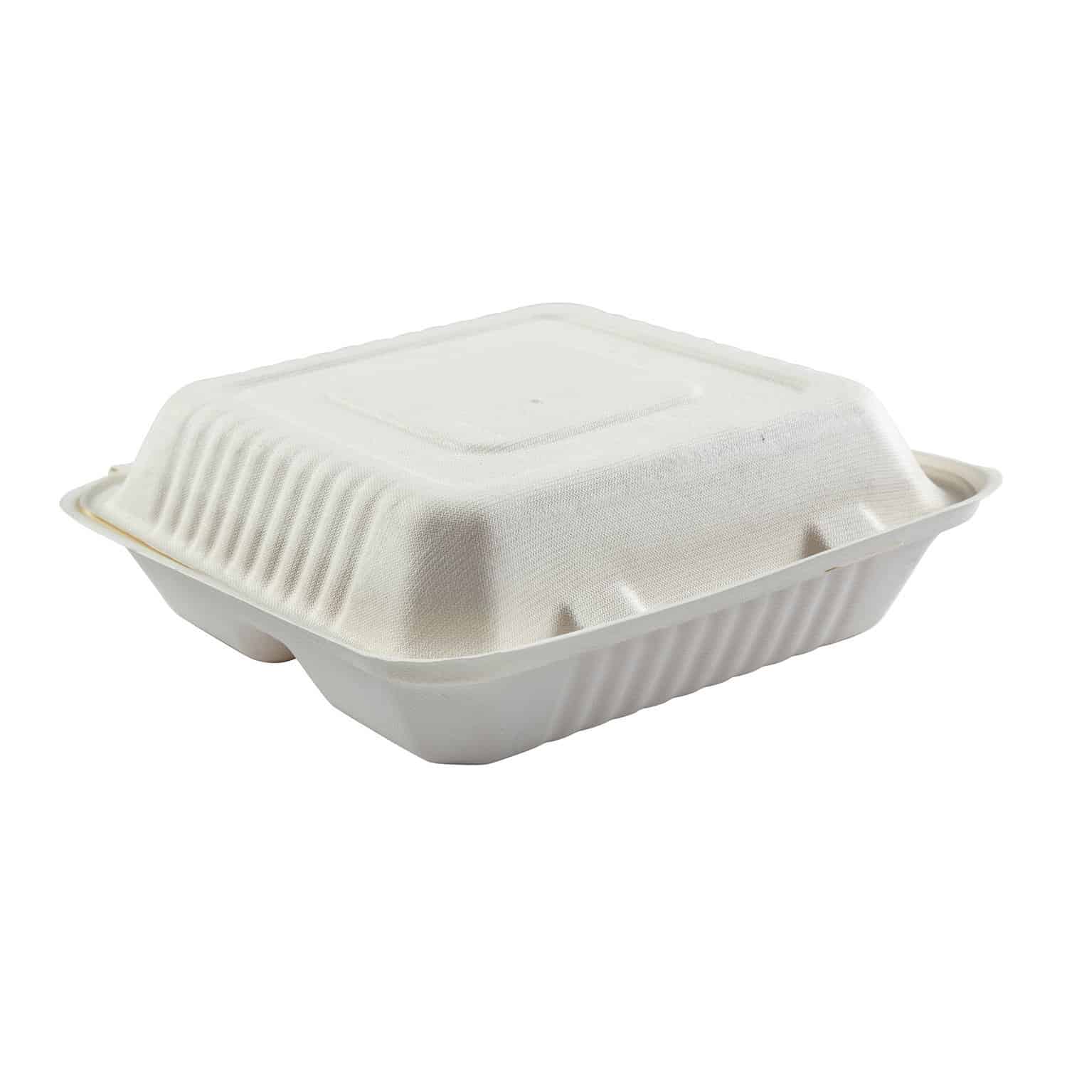 9x9x3 fiber 3-section hinged lid container 200 cs
