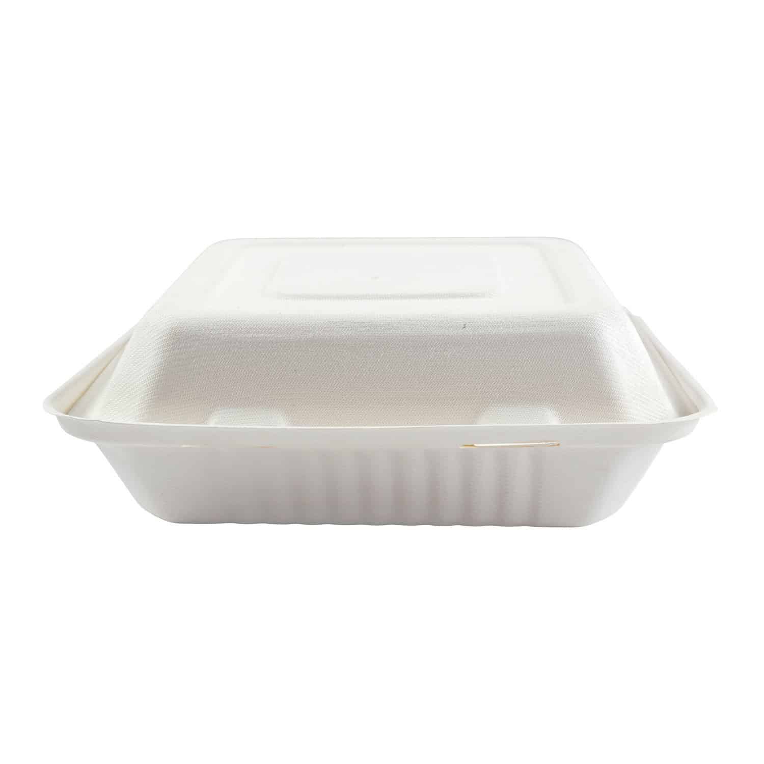 9x9x3 fiber 3-section hinged lid container 200 cs