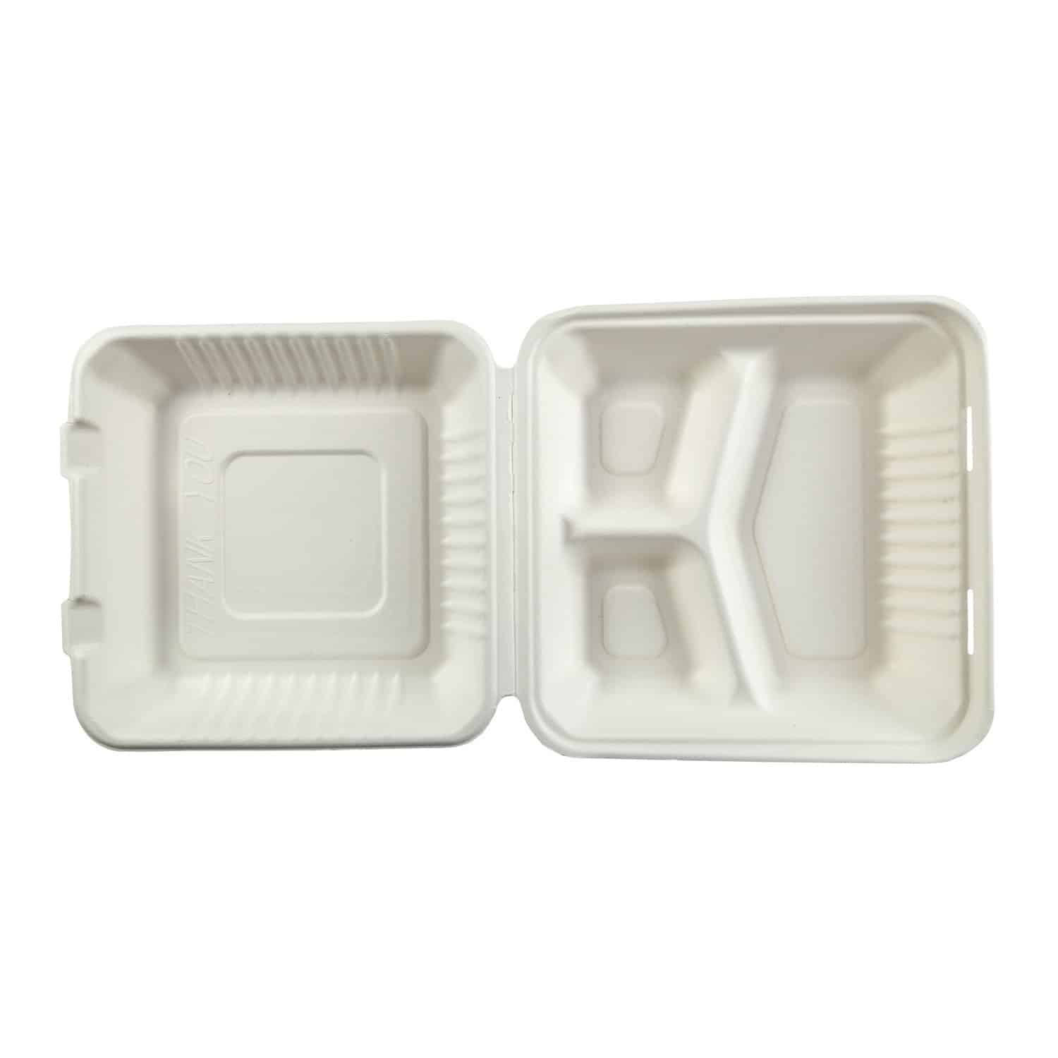 9x9x3 fiber 3-section hinged lid container 200 cs