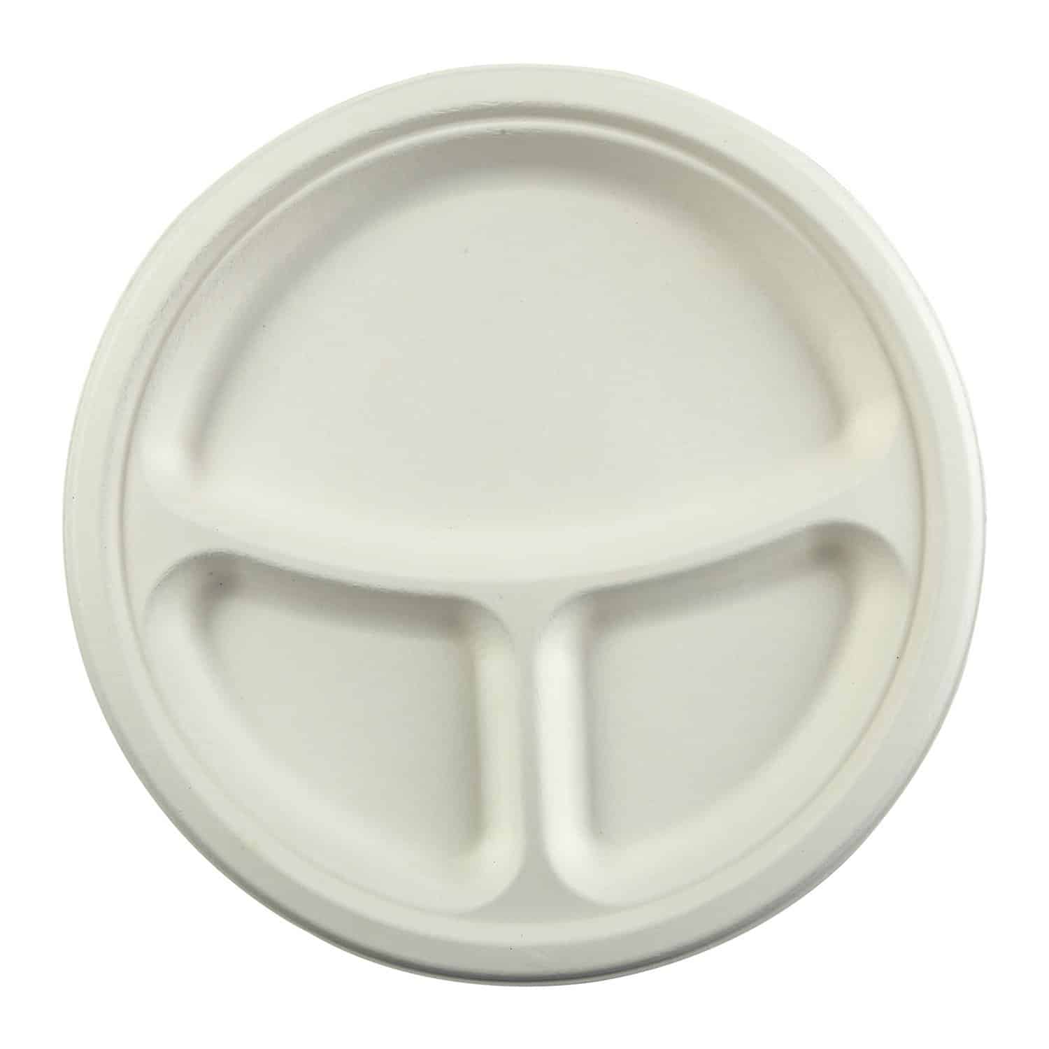 10" Round Fiber Plate, 3-Compartment