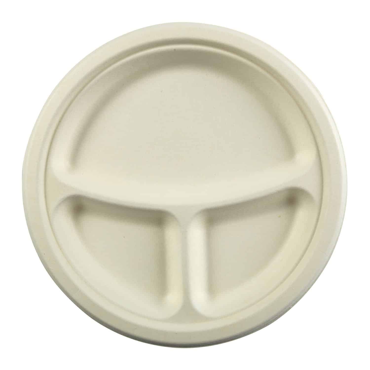 9" Round Fiber Plate, 3-Compartment