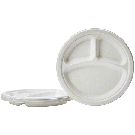 9" Round Fiber Plate, White, 3 Compartment, 500 case