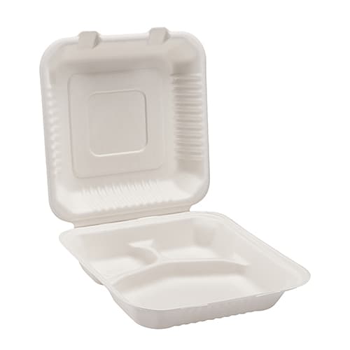 9" x 9" x 3" Fiber Clamshell, 3-Compartment