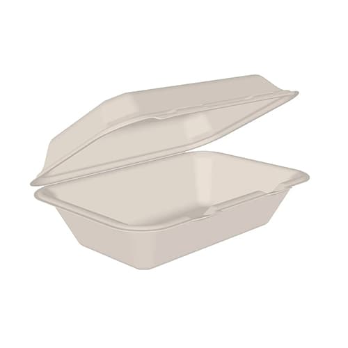 9" x 6" x 3" Fiber Clamshell Container, 1-Comp, PFAs Free