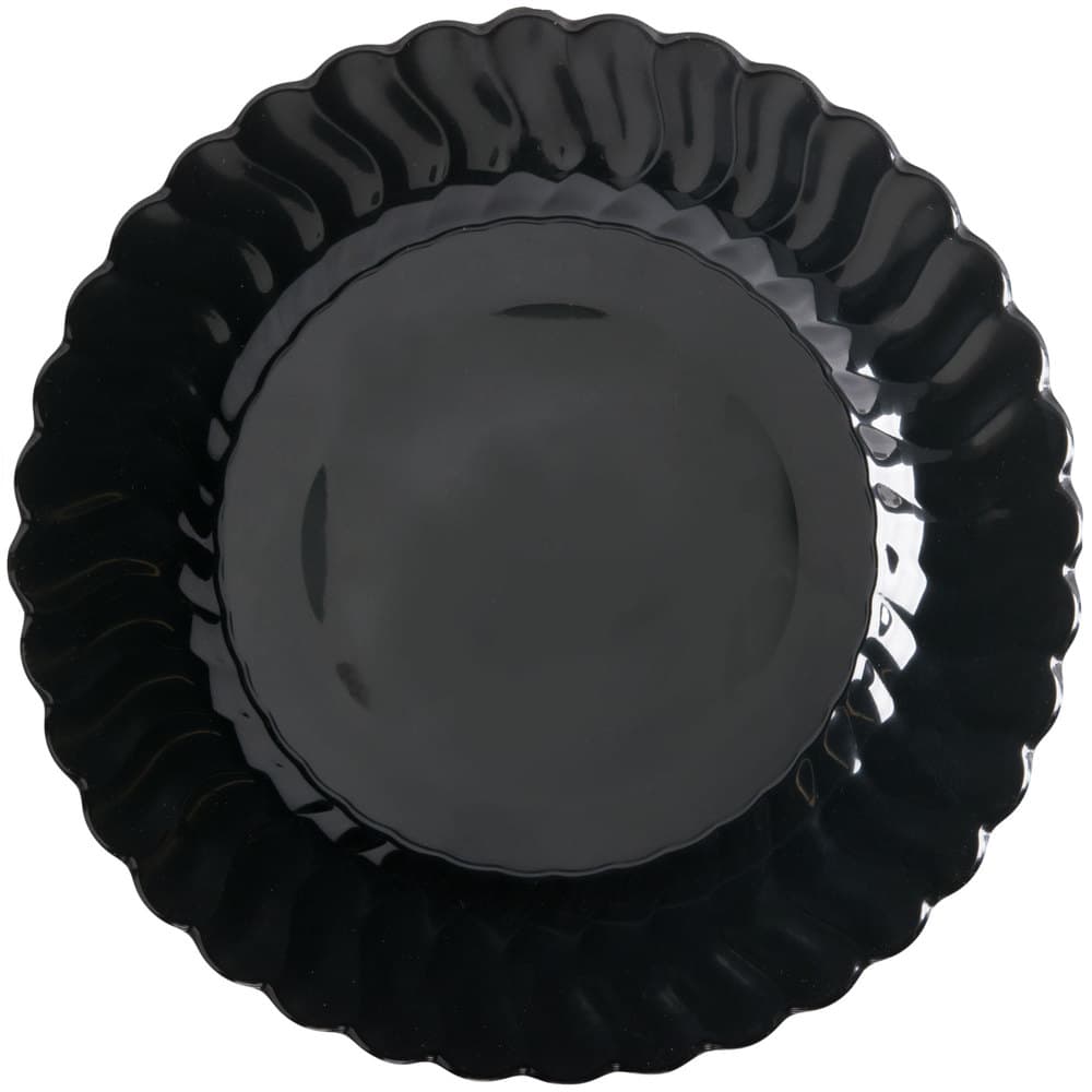 Fineline Flairware 210-BK 10.25" Black Scalloped Edge Plastic Plate