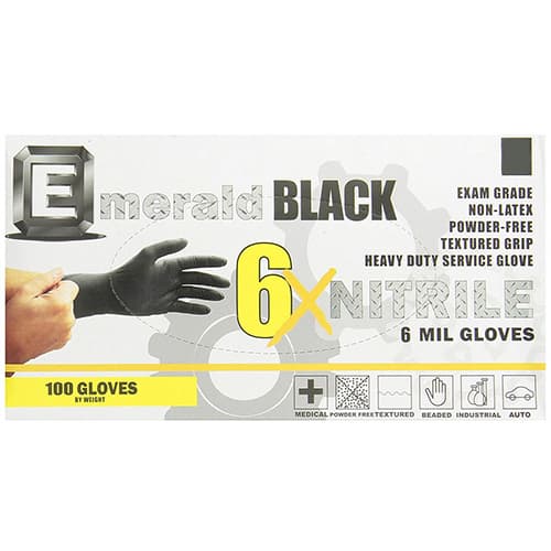 Emerald 6X Large Black Latex Free Powder Free Nitrile Exam Gloves – 6 Mil