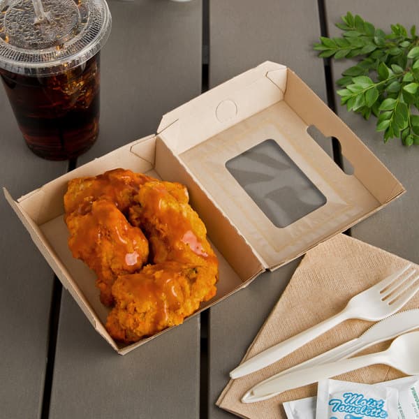 Novolex Eco-Flute 5" x 4" x 2" Corrugated Clamshell Take-Out Box with Window