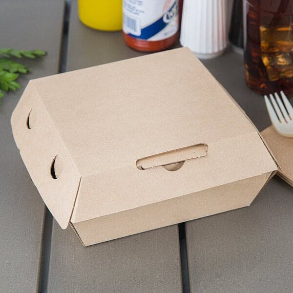 Bagcraft NFN-F505RQVF Eco-Flute 5.5" x 5.5" x 2.5" Corrugated Clamshell Take-Out Box