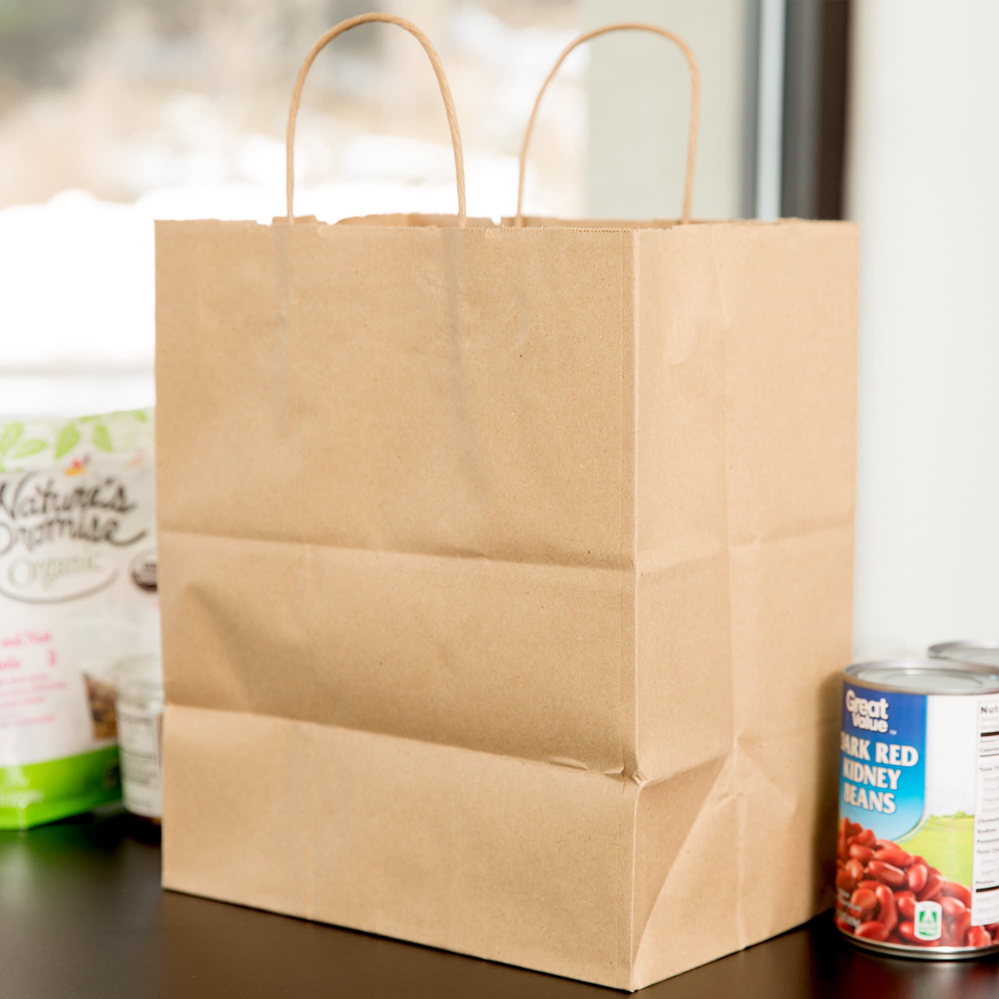 Bistro Natural Kraft Paper Shopping Bag with Handles 10" x 6.5" x 12"