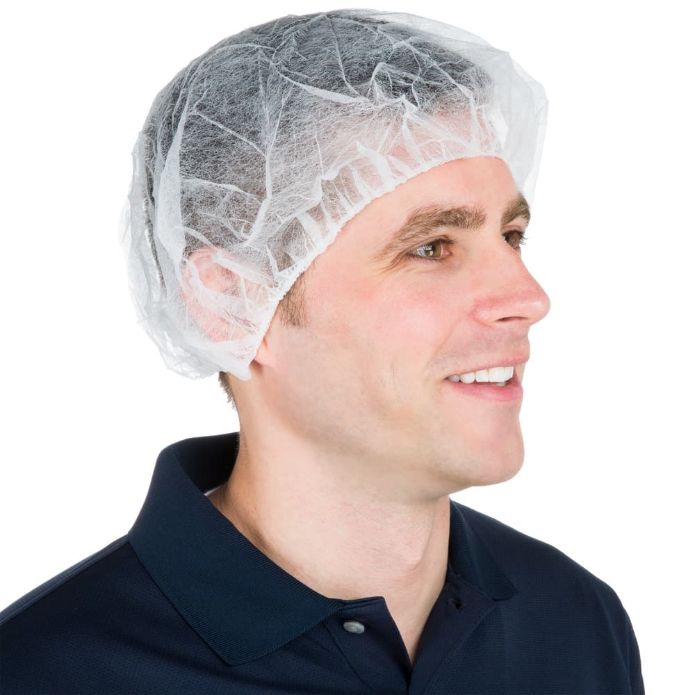 Emerald 21" White Disposable Polypropylene Bouffant Cap Hair Net