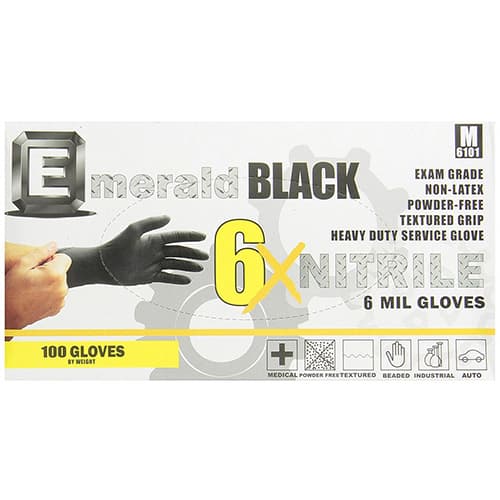 Emerald 6X Medium Black Latex Free Powder Free Nitrile Exam Gloves – 6 Mil