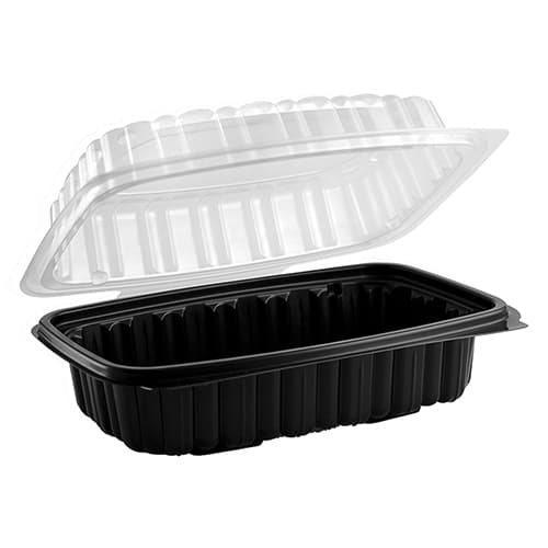Karat Lollicup 9" x 6" x 3" Clamshell, 1-Compartment, Black and Clear