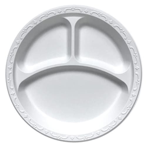 Ecopax 10.25" Pebble Plate MFPP White 3-Compartment