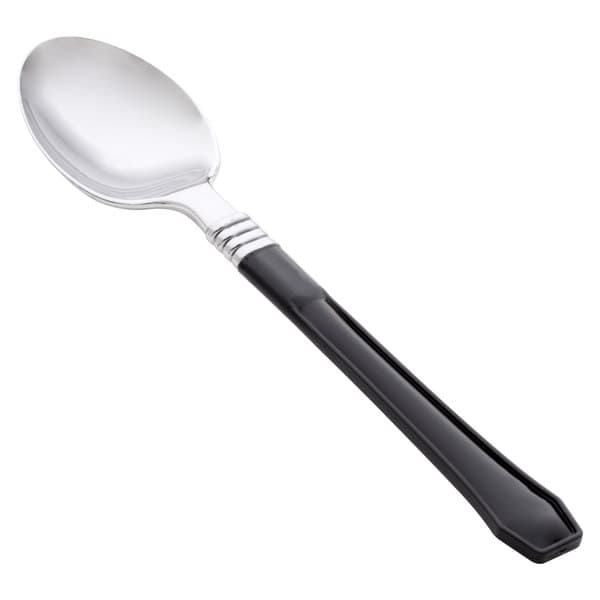 WNA Comet Reflections Duet 6.5" Stainless Steel Look Heavy Weight Plastic Teaspoon with Black Handle
