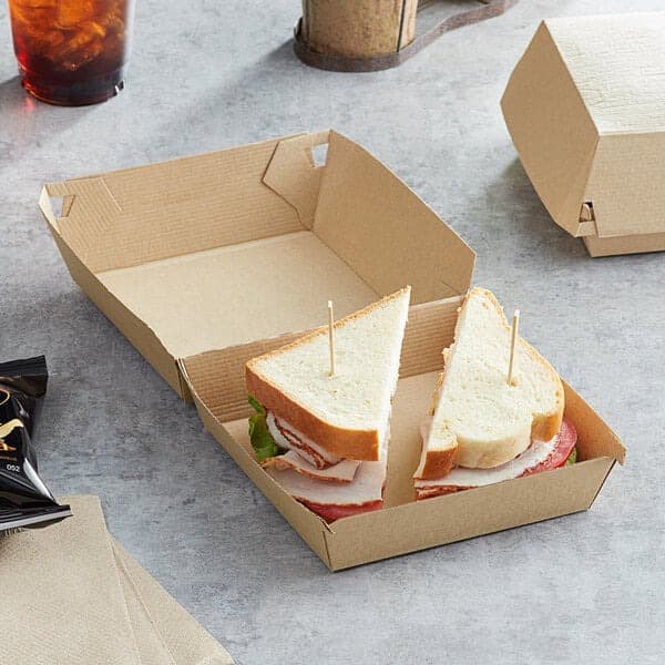 Sabert Medium Square 6" x 6" Corrugated Kraft Clamshell Take-Out Box