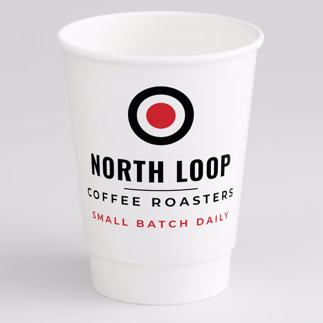 A printed white double-wall hot cup