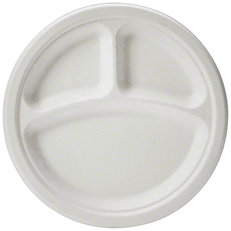 9" Round Fiber Plate, White, 3-Compartment (500/case)