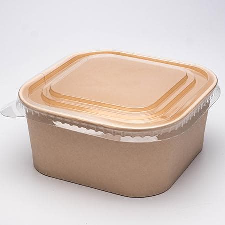 Clear PP Lid - fits 1000-1200 ml Square Kraft Paper Bowl