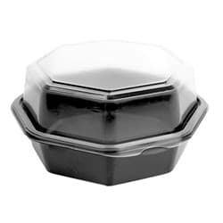Creative Carryouts® Octaview® 6" Deep Black/Clear Plastic Hinged Lid Container - Image 1