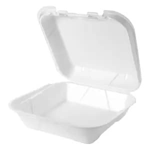 Genpak SN240V-WHT 8 1/4" x 8" x 3" White Medium 1-Comp Vented Foam Snap-It Hinged Lid Container - Image 1