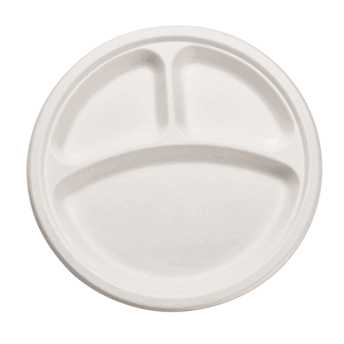 10" Round Fiber Plate, White, 3-Compartment
