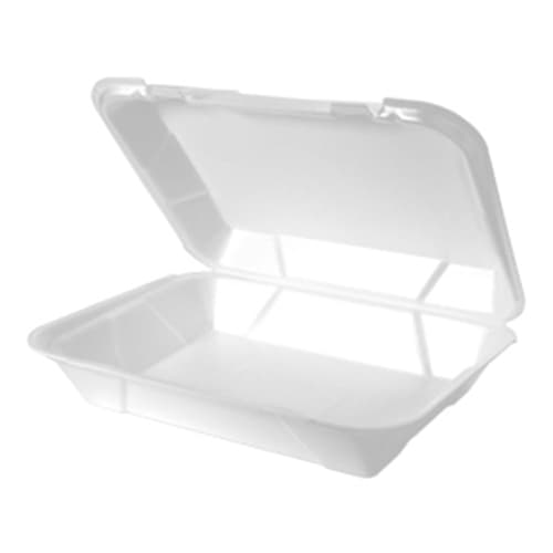 Genpak SN270 13" x 10" x 3" White Hinged Lid Foam Container - Image 1