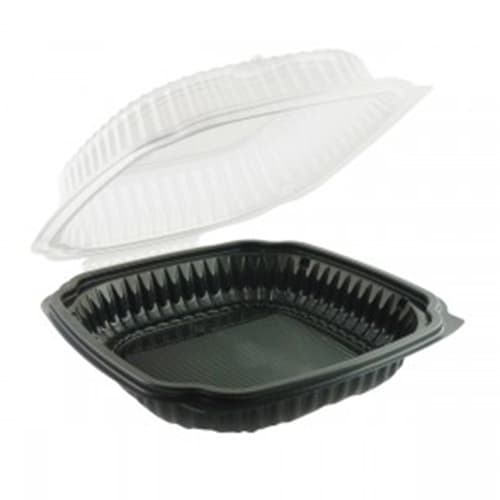 10.5" x 9.5" x 3" Clamshell, 1-Compartment, Black and Clear (Perforated)