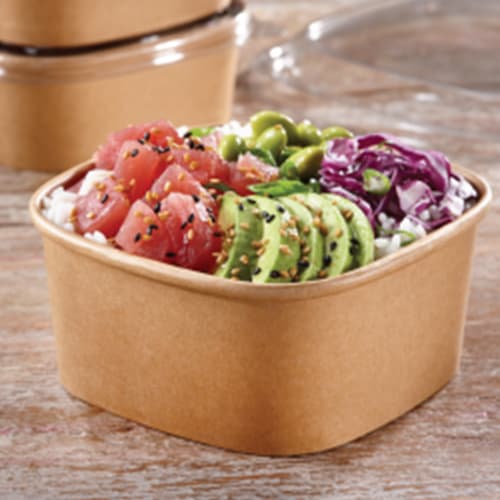 Sabert Kraft 16 oz. PFAS Free Paper Square Bowl - Image 1