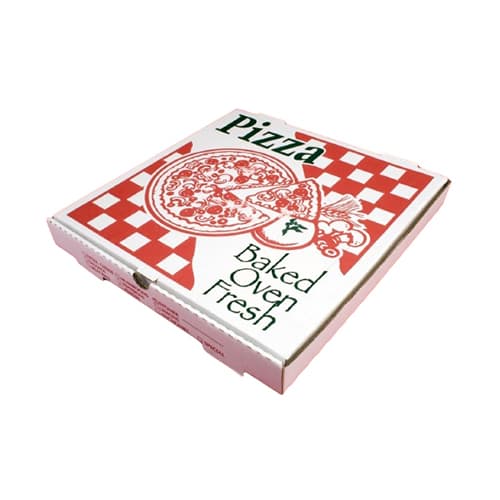 14" x 14" x 2" White "Baked Oven Fresh" Corrugated Pizza Box - Image 1