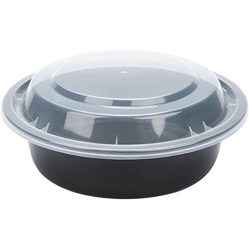 16 oz Black Round Polypropylene Container with Lid - Combo Pack - Image 1