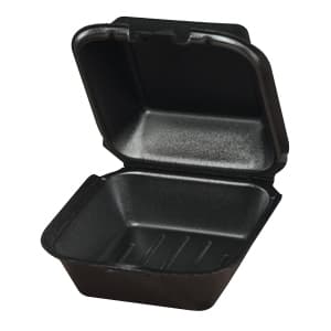 Genpak SN225-BK 6" x 6" x 3" Black Hinged Lid Foam Container