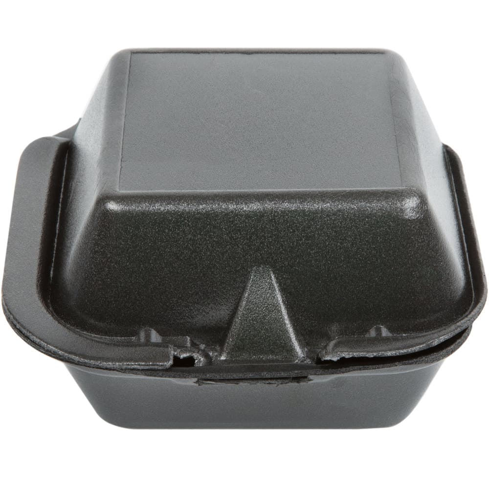 Genpak SN225-BK 6" x 6" x 3" Black Hinged Lid Foam Container - Image 1