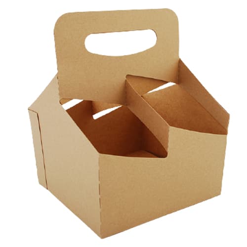 4-Cup Kraft Paper Beverage Tray with Handle - Image 1