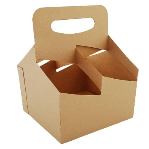 4-Cup Kraft Paper Beverage Tray with Handle