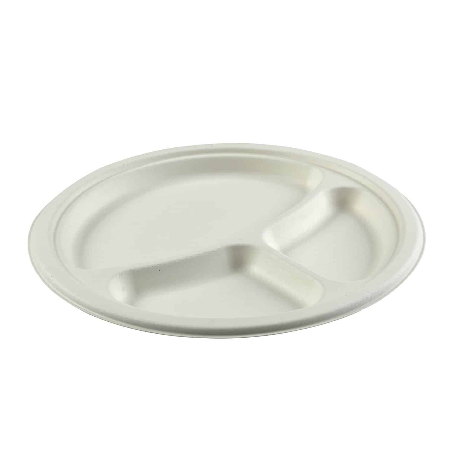 10" Round Fiber Plate, 3-Compartment - Image 1
