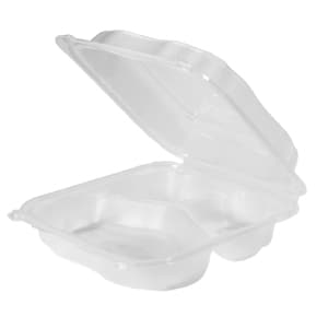 Genpak Clover Clear 9.23” x 9.65” x 2.88" X-Large 3 Compartment Hinged Container - Image 1