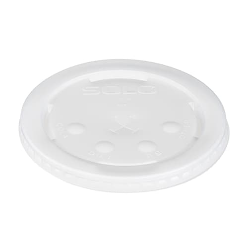 Solo 28-32 oz HIPS Plastic Lid with Straw Slot and Identification Buttons - Translucent - Image 1