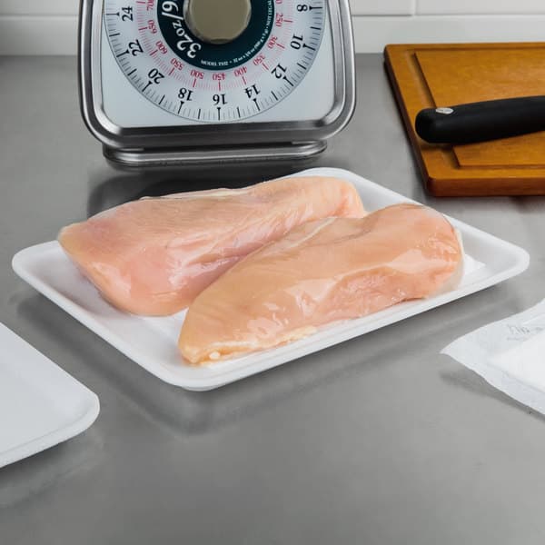 Dyne-A-Pak #4S White Foam Meat Tray 9 1/4" x 7 1/4" x 1/2" - Image 1