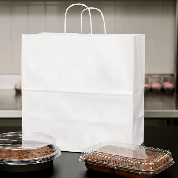 Junior White Paper Shopping Bag with Handles 13" x 7" x 13" - Image 1
