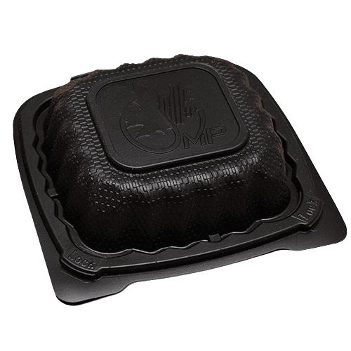 KPS 6" x 6" Microwavable MFPP Black 1-Compartment Hinged Container - Image 1