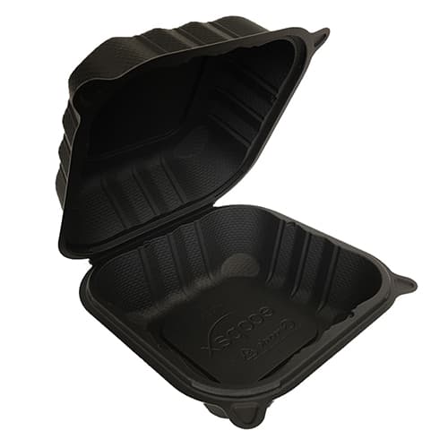 6" x 6" x 3" Black MFPP Clamshell, 1-Compartment