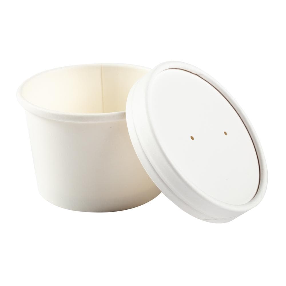 AmerCare Royal 8 oz. Poly-Coated White Paper Food Container with Vented Paper Lid - Image 1