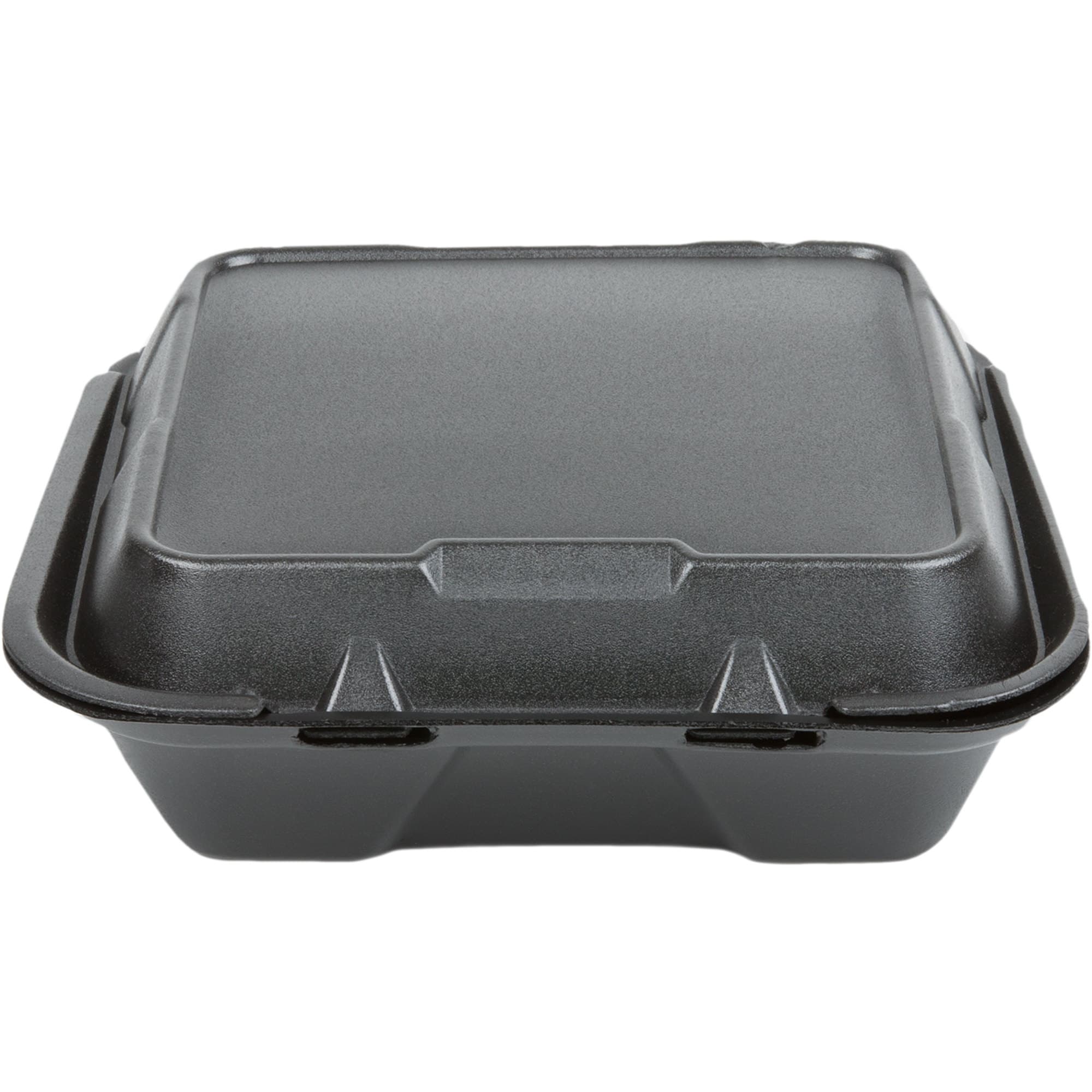 Genpak SN200 Vented 9" x 9" x 3" Black Foam 1-Compartment Square Take Out Container with Hinged Lid - Image 1