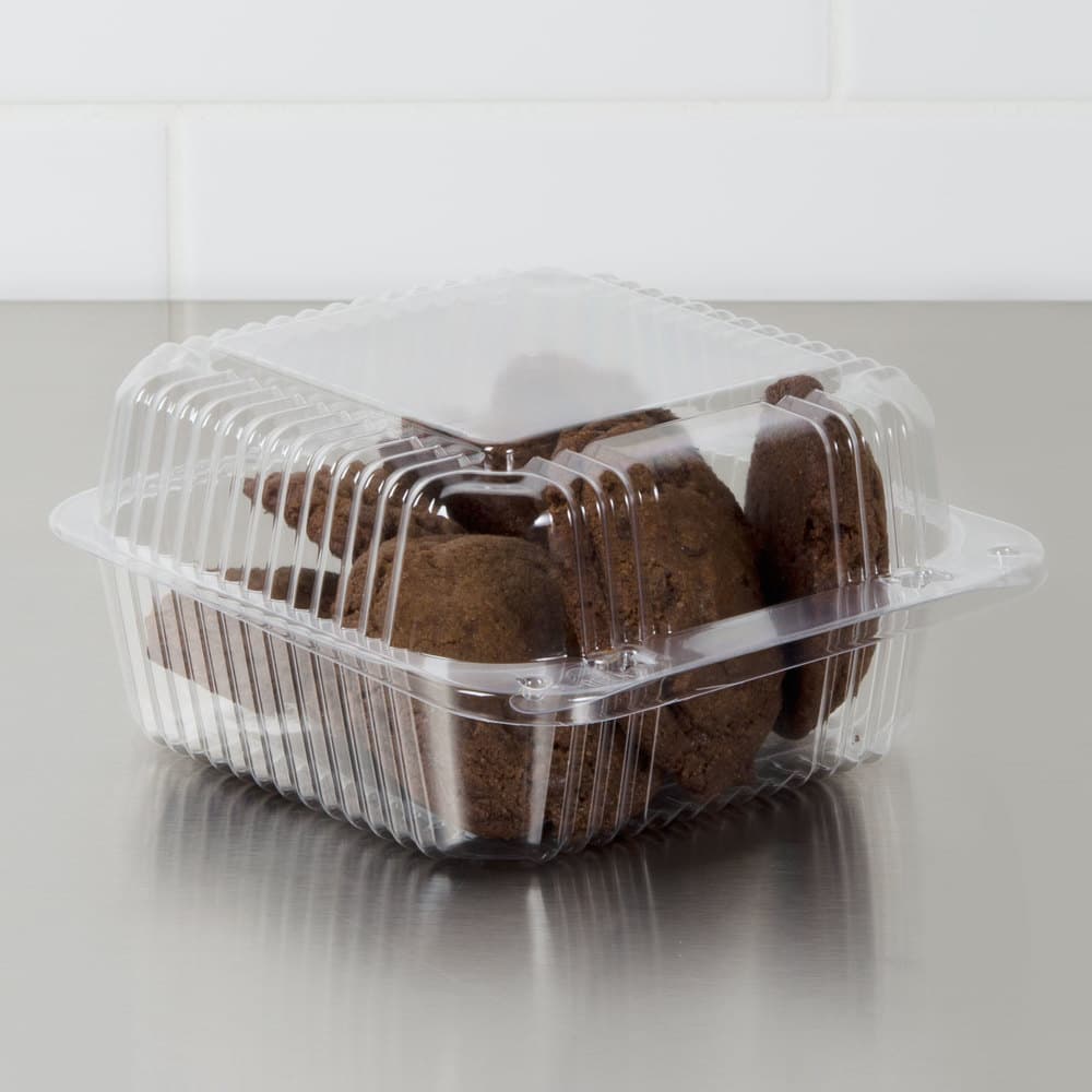 Dart StayLock Clear Hinged Plastic 6" Square Container - Image 1