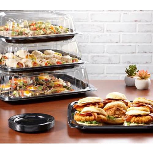 Sabert UltraStack 18" Square Disposable Deli Platter / Catering Tray with High Dome Lid - Image 1