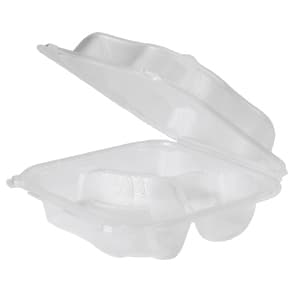 Genpak Clover 8.35” x 8.32” x 2.88 Large Hinged Three Compartment Container