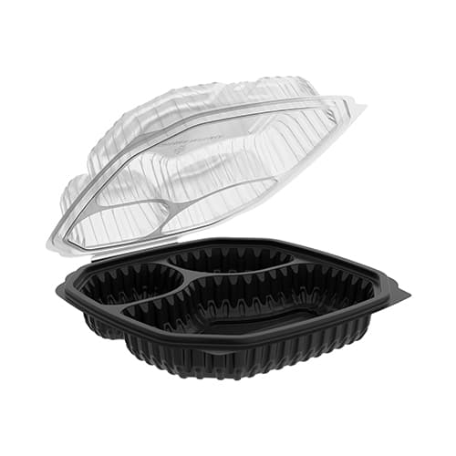 9.5" x 9" x 3" Clamshell, 3-Compartment, Black and Clear - Image 1
