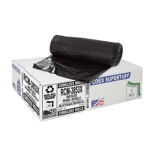 Aluf COEX Supertuff 3-Ply Antimicrobial on Rolls RCM-3853X 44 Gallon - Image 1
