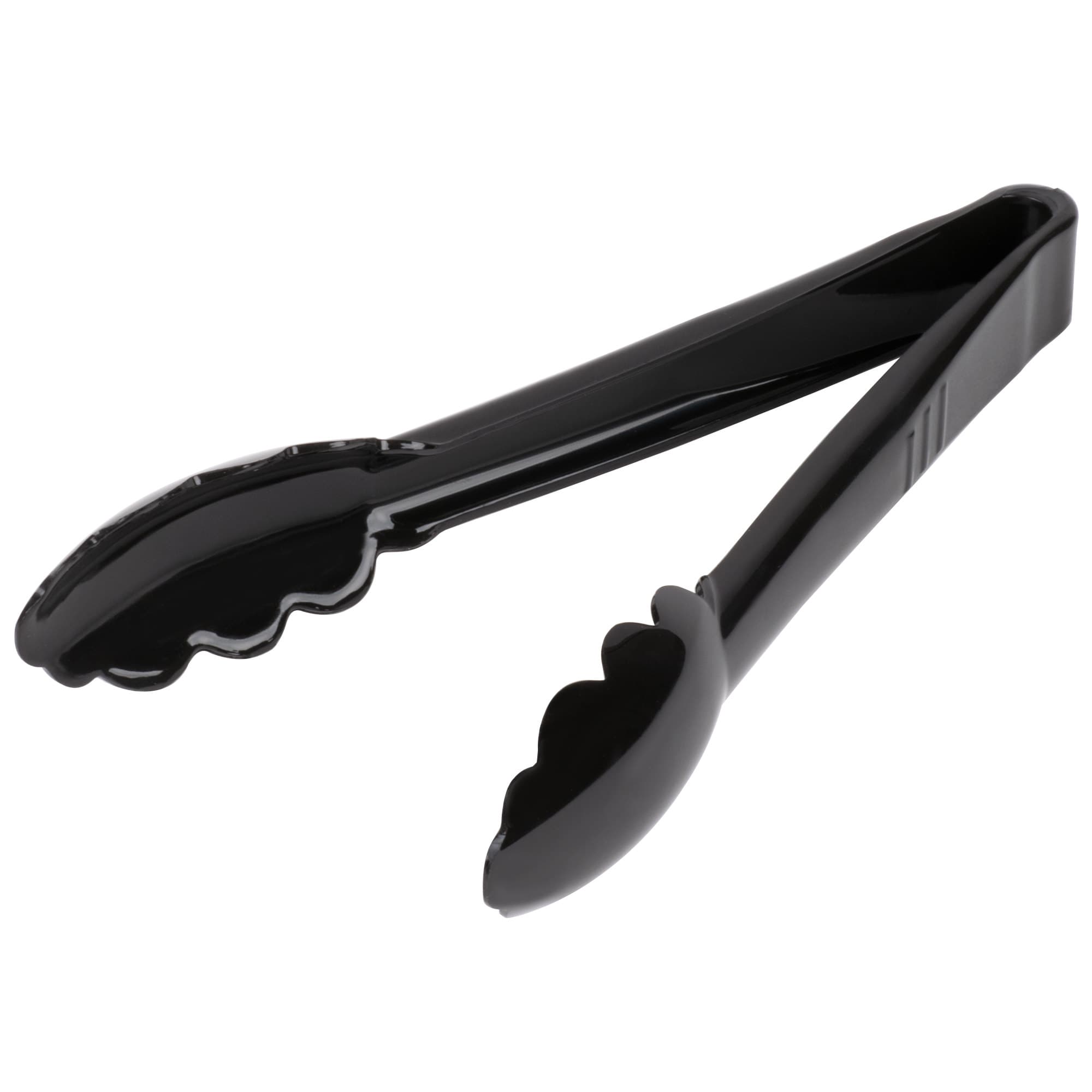 Fineline T9999KR Platter Pleasers 9" Black Scalloped Edge Plastic Utility Tongs - Image 1