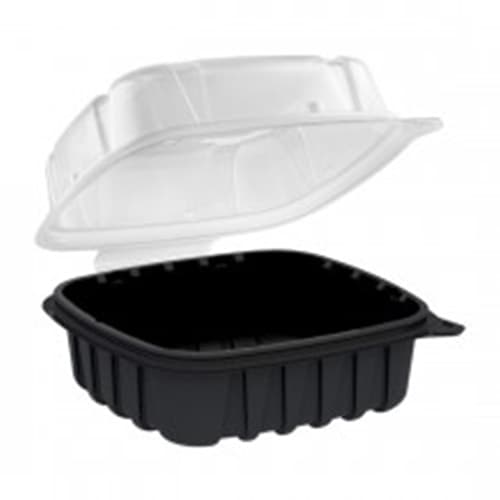 6" x 6" x 3" Clamshell, 1-Compartment, Black and Clear - Image 1